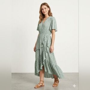 Sage Green Floral High Low Maxi Dress L